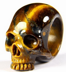 Amazing Flash Gemstone Size 7, Blue & Gold Tiger Eye Carved Crystal Skull Ring