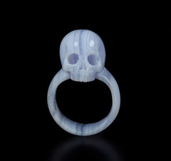 Ring Inside Diameter 8 1/2(20 mm) Blue Lace Agate Carved Crystal Skull Ring, Realistic
