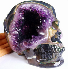 Awesome Unique Huge 5.7" Amethyst Agate Geode Carved Crystal Skull