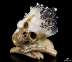 Nice Aura 2.2" Quartz Druse Carved Crystal Skull Sculpture with Hands