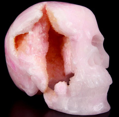 RARE Amazing Huge 5.7" Pink Aragonite Carved Crystal Geode Skull