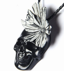 Chrysanthemum Stone Carved Crystal Skull Pendant