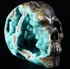 Unique Rare Geode Huge 4.8" Blue Aragonite Carved Crystal Skull