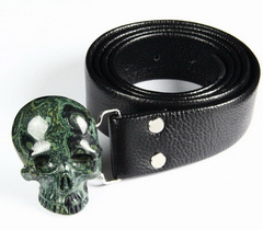 Kambaba Jasper & 925 Sterling Silver Carved Crystal Skull Belt with 925 Sterling Silver