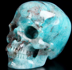 Gemstone Huge 4.1" Amazonite Carved Crystal Skull, Super Realistic