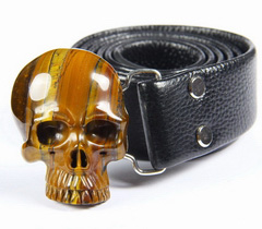 Tiger Iron Eye Carved Crystal Skull Belt