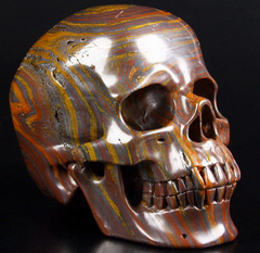Huge 6.1" Colorful Tiger Iron Eye Carved Crystal Skull, Super Realistic