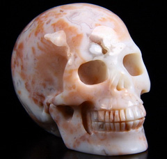 2.1" Pink Ocean Agate Carved Crystal Geode Skull, Realistic