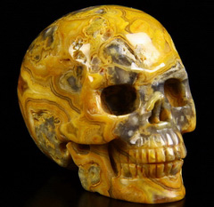 2.0" Yellow Crazy Lace Agate Carved Crystal Skull, Realistic
