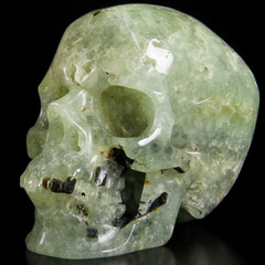 Gemstone Huge 5.1" Prehnite Carved Crystal Skull, Super Realistic