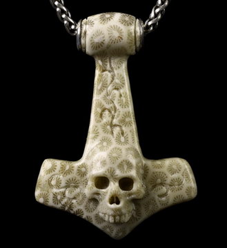 Nice Gemstone Coral Fossil Carved Crystal Skull Pendant