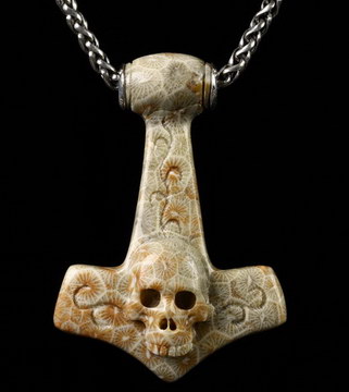 Nice Gemstone Coral Fossil Carved Crystal Skull Pendant