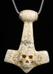 Nice Gemstone Coral Fossil Carved Crystal Skull Pendant