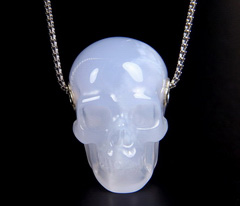 Gemstone Blue Chalcedony Carved Crystal Skull Pendant