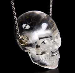 Clear 1.3" Quartz Rock Crystal Carved Crystal Skull Pendant