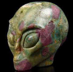 Gemstone 2.0" Ruby Fuchsite Carved Crystal Star Being, Female Alien Skull