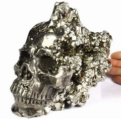 Amazing Huge 6.2" Pyrite Druse Carved Crystal Skull Sculpture