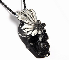 Chrysanthemum Stone Carved Crystal Skull Pendant