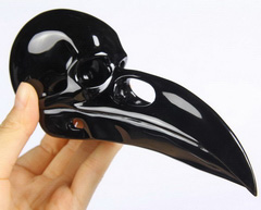 Fantastic Transmigration Black Obsidian Human & Raven Carved Crystal Skull Sculpture