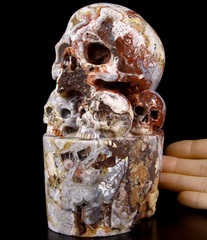 Gemstone Huge 6.1" Red Crazy Lace Agate Carved Crystal Skulls Sculpture