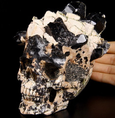 Huge 5.0" Tourmaline Druse Carved Crystal Skull Sculpture