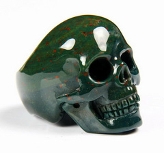 Gemstone Size 10 1/2, Bloodstone Carved Crystal Skull Ring