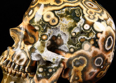 Awesome Beautiful Gemstone Huge 4.9" Ocean Jasper Carved Crystal Skull, Super Realistic