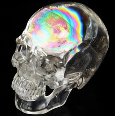 Awesome Rainbow Clear Huge 5.5" Quartz Rock Crystal Carved Crystal Skull, Super Realistic
