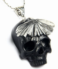 Nice Chrysanthemum Stone Carved Crystal Skull Pendant with Sterling Silver