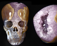 Awesome Gemstone Huge 3.7" Amethyst Geode Agate Carved Crystal Skull, Super Realistic