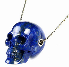 Gem Quality Lapis Lazuli Carved Crystal Skull Pendant with Sterling Silver