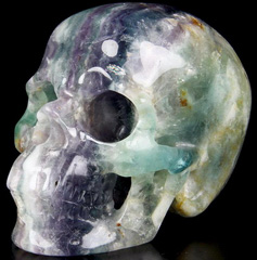 Huge 5.1" Fluorite Carved Crystal Skull, Super Realistic