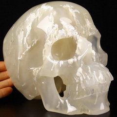 Translucent Lifesized 6.7" Agate Geode Carved Crystal Skull, Super Realistic