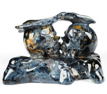 Amazing Flash Gemstone 4.8" Pietersite Carved Crystal Skulls Sculpture