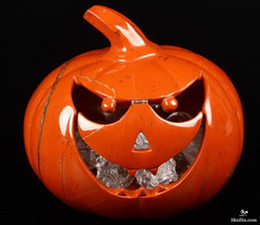 Halloween Jack Pumpkin Head Red Jasper Carved Crystal Skull Jack-O'-Lantern Candy Dish