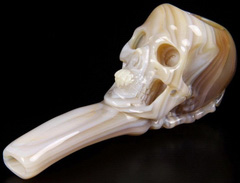 Nice 3.3" Agate Carved Crystal Skull Smoking Pipe Sculpture