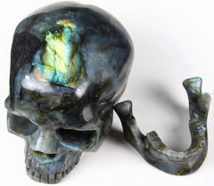 Amazing Flash Lifesized 7.2" Labradorite Carved Crystal Skull, Detachable