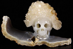Unique Huge 6.9" Agate Druse Carved Crystal Skull Sculpture