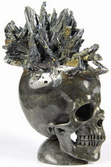 Huge 4.5" Stibnite Carved Crystal Skull Sculpture