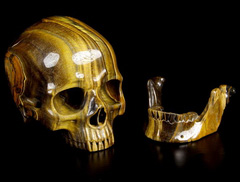 Amazing Flash Gemstone Lifesized 6.7" Tiger Iron Eye Carved Crystal Skull, Detachable