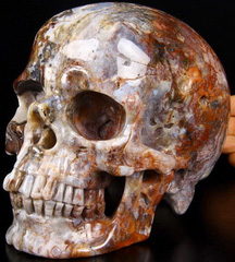 Huge 6.2" Red Crazy Lace Agate Carved Crystal Skull, Super Realistic