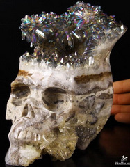 Rainbow Aura Huge 5.2" Quartz Rock Crystal Carved Crystal Skull, Realistic