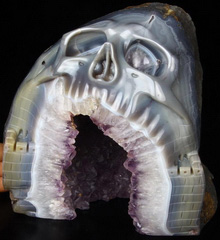 Giant 6.5" Agate Geode Carved Crystal Skull & Castle