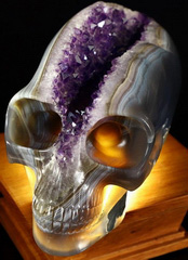 Stunning Giant 9.4" Agate Geode Carved Crystal Skull Elongated Mayan Alien Crystal Skull
