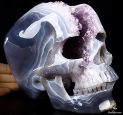 7.2" Amethyst & Agate Geode Carved Crystal Skull, Super Realistic