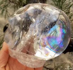 Clear Huge 3.9" Quartz Rock Crystal Carved Crystal Alien Skull with Labradorite eyes