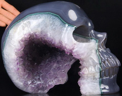 Awesome Lifesized 8.7" Amethyst & Agate Carved Crystal Skull, Super Realistic