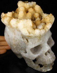 Huge 6.4" Agate Druse Carved Crystal Skull, Super Realistic