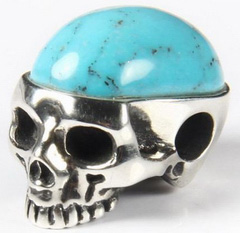 0.7" Turquoise & 925 Sterling Silver Carved Crystal Skull Pendant 925 Sterling Silver