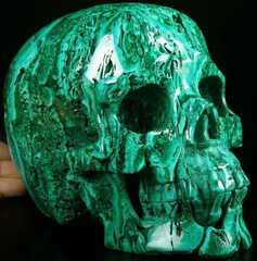 Giant 7.0" Malachite Carved Crystal Skull, Super Realistic